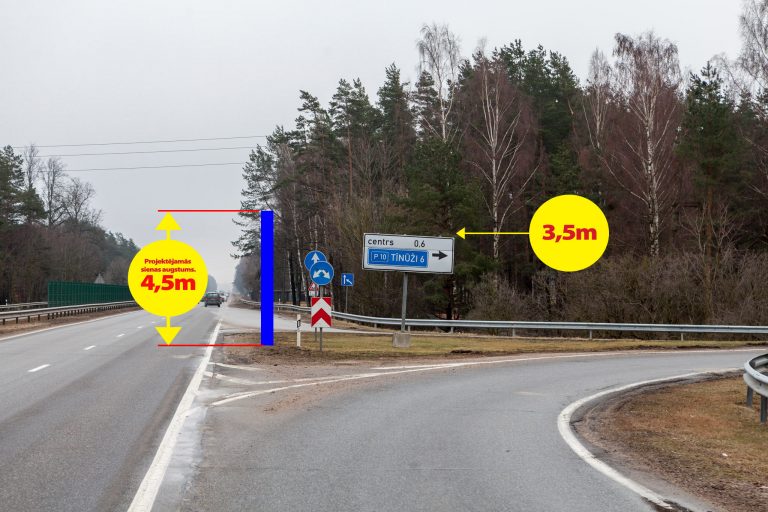 A6 Riga-Daugavpils autoceļš nobrauktuve Ikšķile, projektētās sienas augstuma ilustrācija.